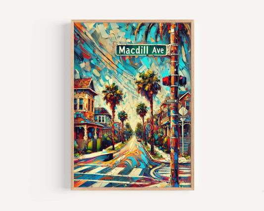 MacDill Ave Print Tampa Wall Art, Florida Travel Poster, Housewarming & Florida Gift, Modern Home Decor, Tampa Bay Art Illustration