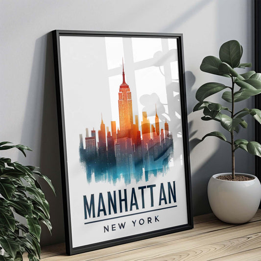 Manhattan Print NYC Wall Art, New York City Travel Decor, Modern Home Decor, Housewarming & College Gift, Urban Skyline Poster
