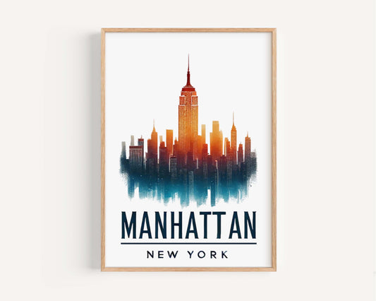 Manhattan Print NYC Wall Art, New York City Travel Decor, Modern Home Decor, Housewarming & College Gift, Urban Skyline Poster