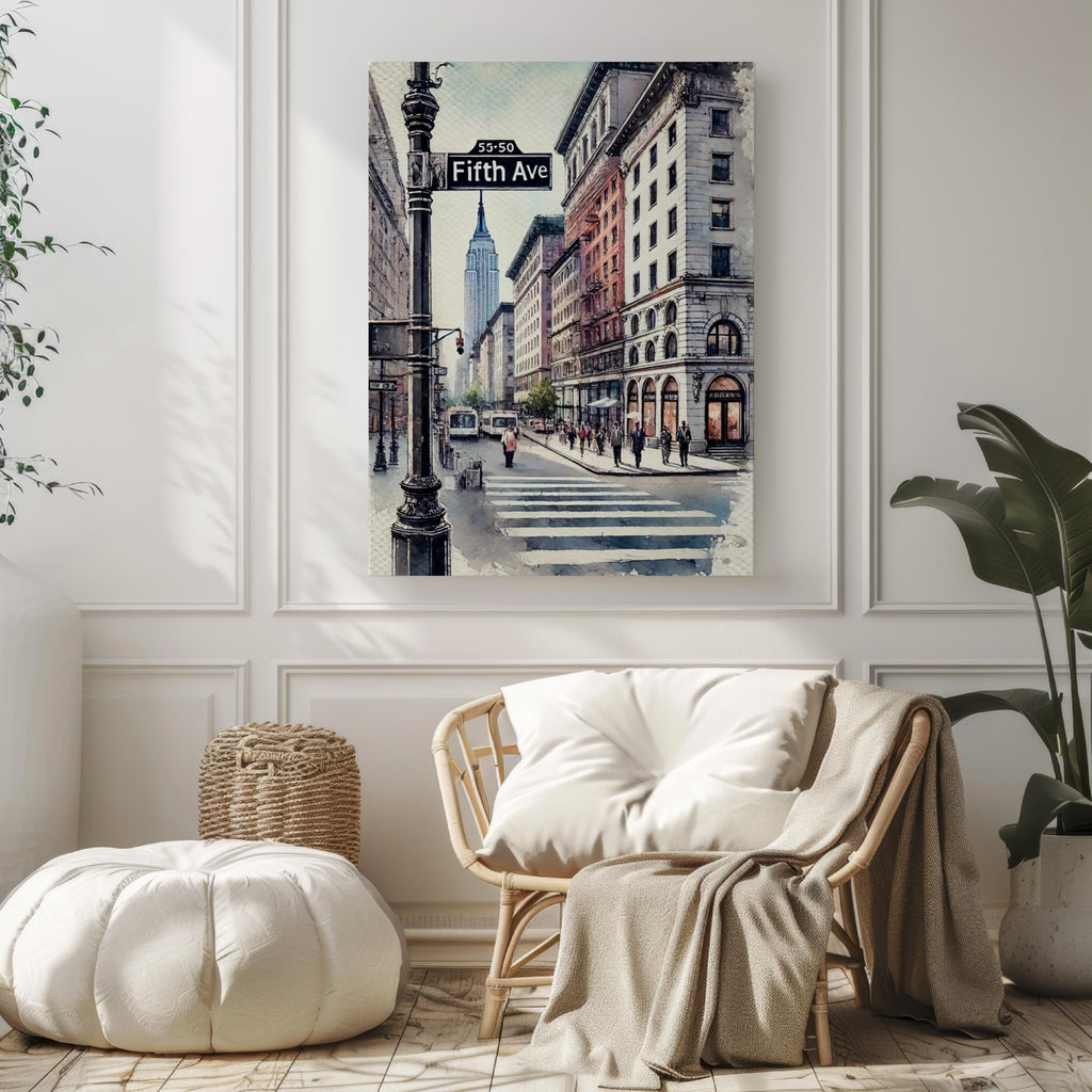 Fifth Avenue Watercolor Print, Manhattan New York City Wall Art