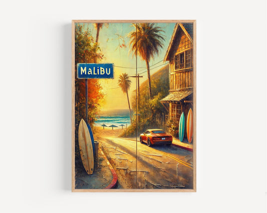 Wall Art Malibu Print - California Travel Poster, USA Art, Housewarming Gift, American Decor, Coastal Wall Decor, Beach Printable