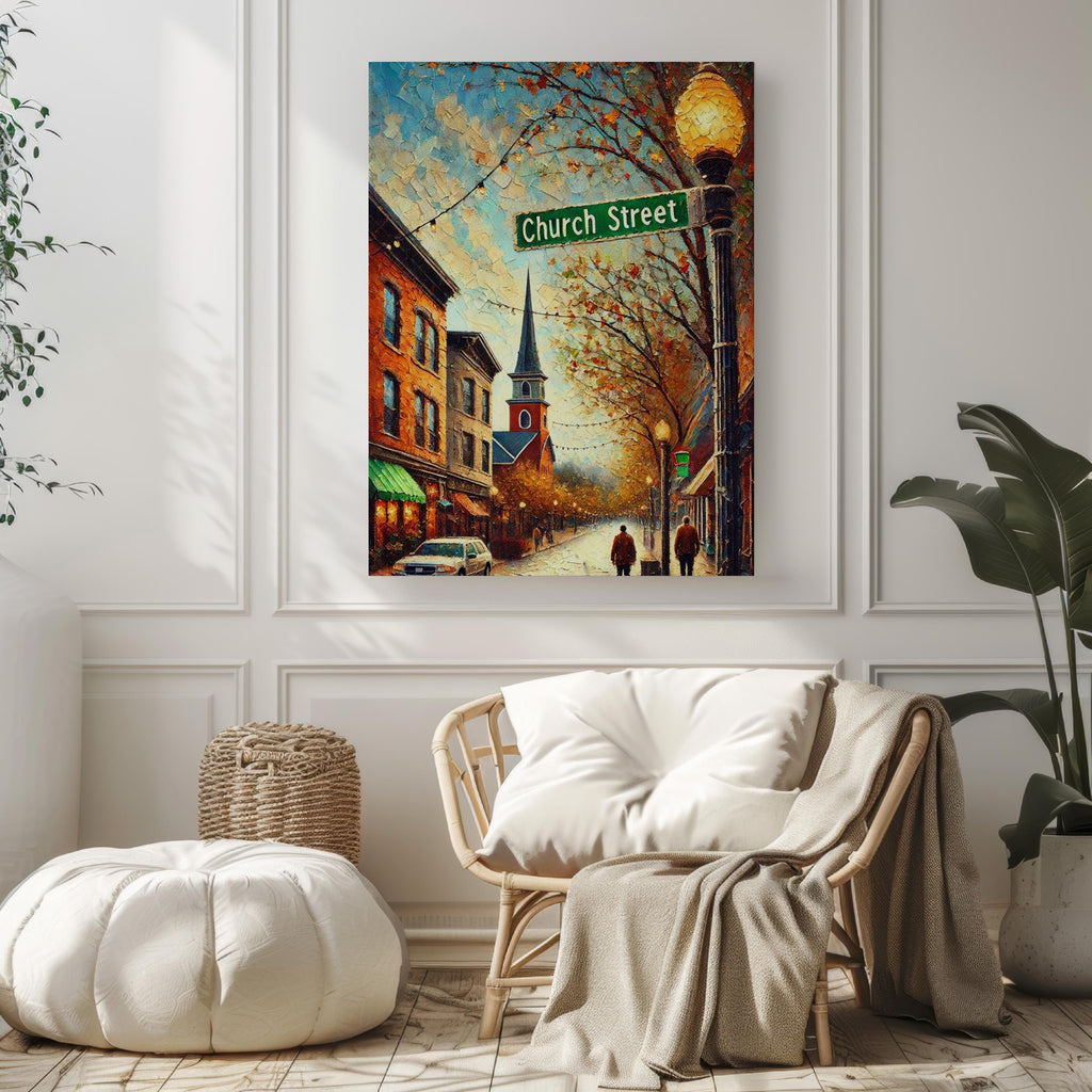 Church Street Sign Print: Burlington Vermont Travel Poster