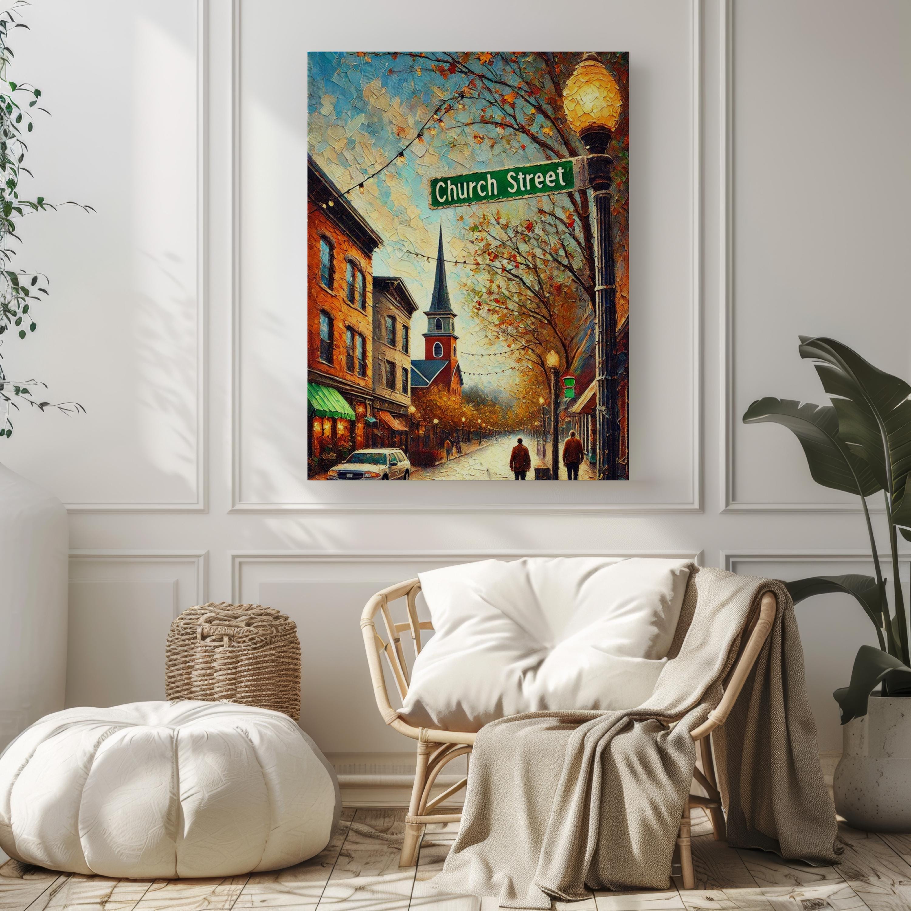 Church Street Sign Print: Burlington Vermont Travel Poster
