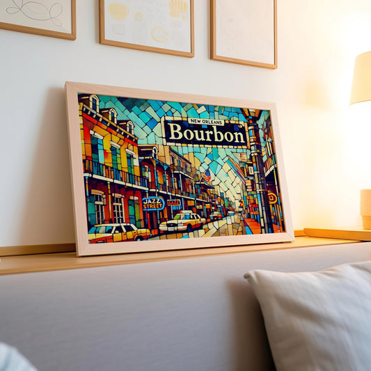 Bourbon Street Wall Art - New Orleans Cubism Print, Travel Poster & Gift, Unique Housewarming Decor
