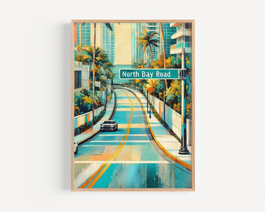 Wall Art North Bay Rd Miami Beach Print, Florida Travel Poster, Housewarming Gift, Coastal Wall Decor, Tropical Beach Artwork