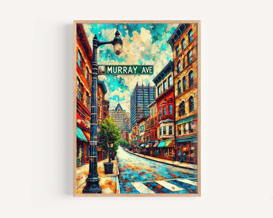 Murray Ave Print - Pittsburgh Wall Art Travel Poster, Pennsylvania Gift, Housewarming Decor, City Skyline Illustration