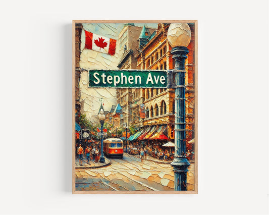 Alberta Stephen Ave Wall Art Print - Canada Travel Poster, Housewarming Gift, Calgary Artwork, Stephen Avenue Print