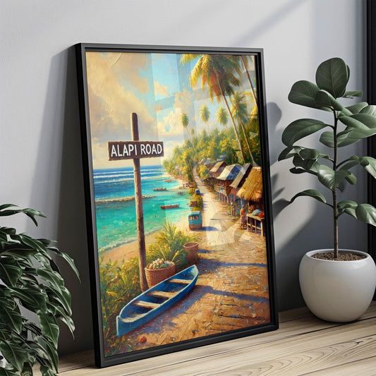 Alapi Road Wall Art | Funafuti Island Print | Tuvalu Travel Poster | Tropical Beach Scene | Island Gift, Travel Souvenir, Personalized Art