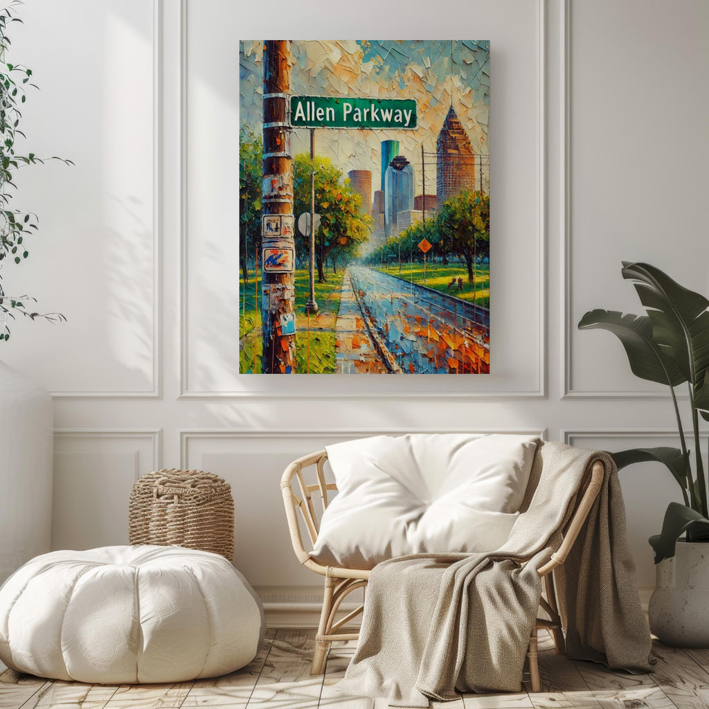 Texas Allen Parkway Wall Art Print - Houston Travel Poster, Texas Gift, Housewarming & Home Decor Artwork