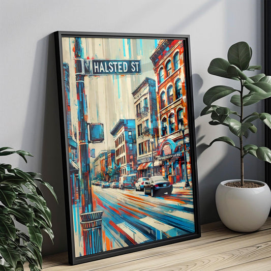 Wall Art Halsted Street Chicago Print, Illinois Travel Poster, Modern City Map Decor, Housewarming Gift, Urban Illinois Wall Decor