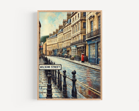 England Milsom Street Wall Art Print - Bath Travel Poster, Housewarming Gift, UK Home Decor, Milsom St Artwork