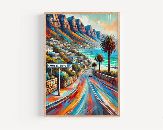 Camps Bay Drive Wall Art, Cape Town Travel Print, South Africa Gift, Coastal Home Decor, Travel Poster, Camps Bay Poster