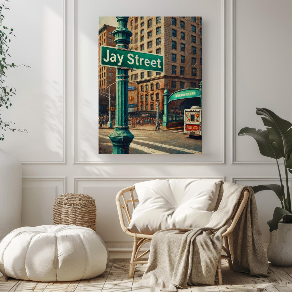 Jay Street Oil Painting Art Print: Downtown Brooklyn NYC Travel Poster
