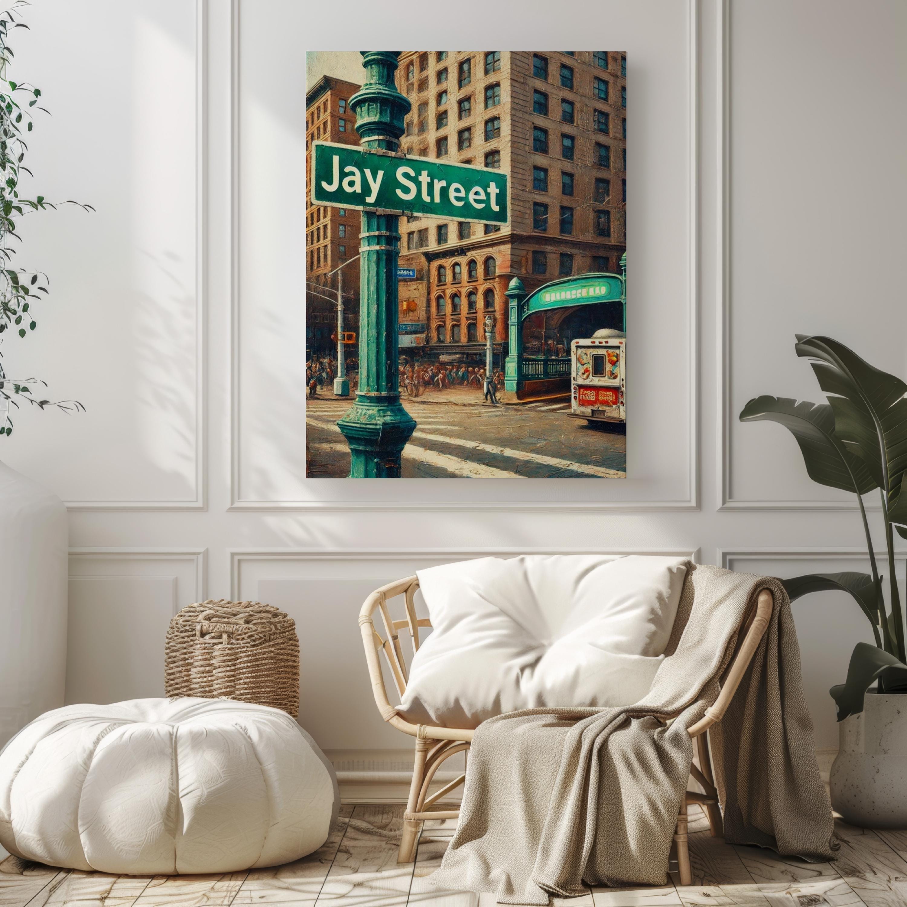 Jay Street Oil Painting Art Print: Downtown Brooklyn NYC Travel Poster