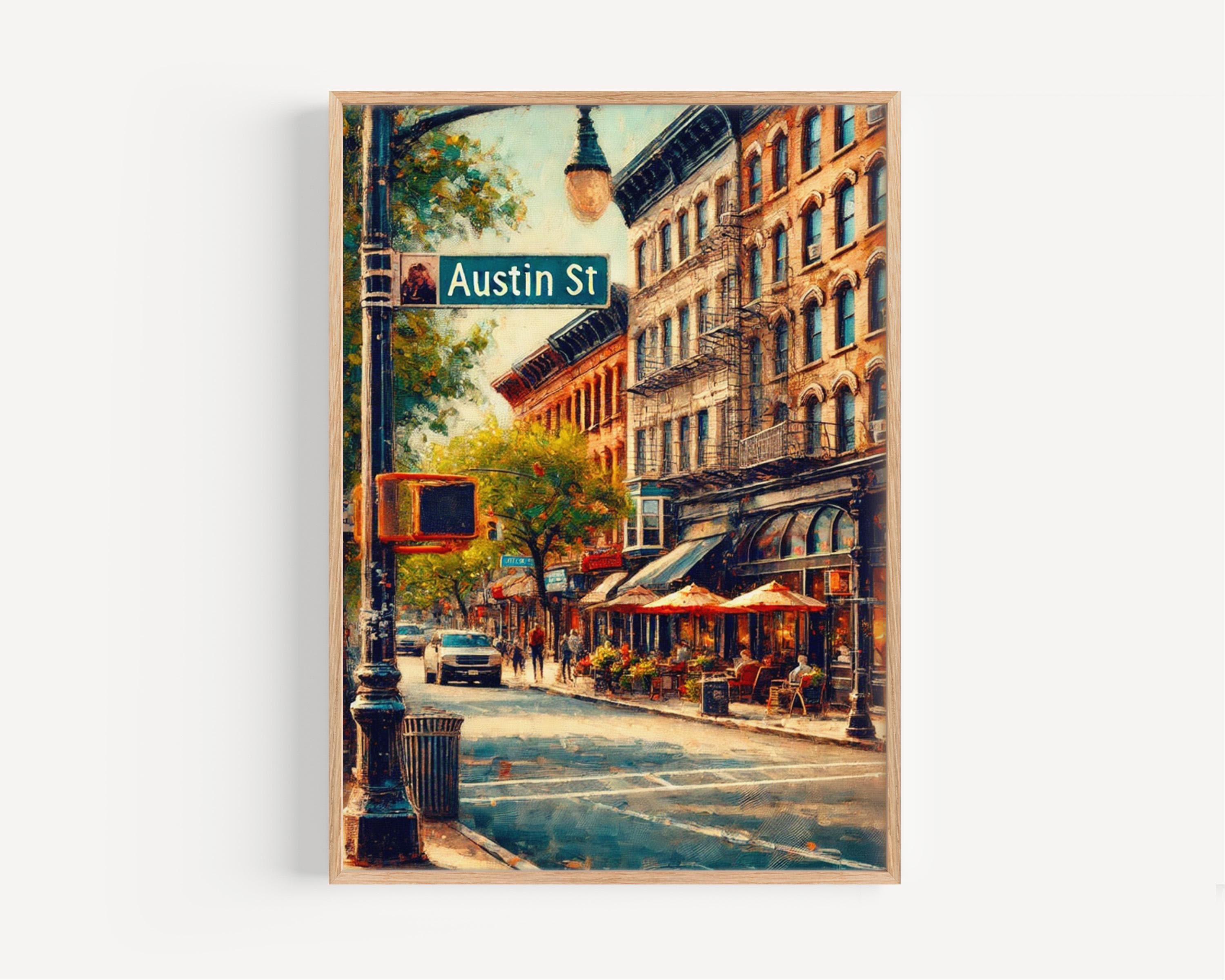 Austin Street Oil Painting Art Print: Forest Hills Queens NYC Travel Poster