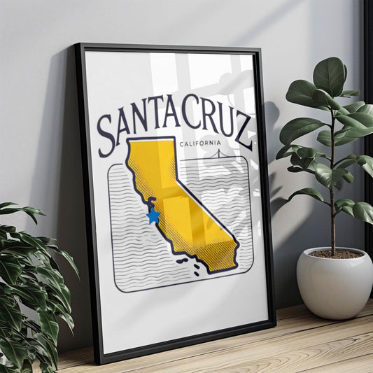 Santa Cruz Wall Art Print, California Travel Decor, CA Gift, Beach Housewarming, Coastal Home Wall Art, College Dorm Room Poster