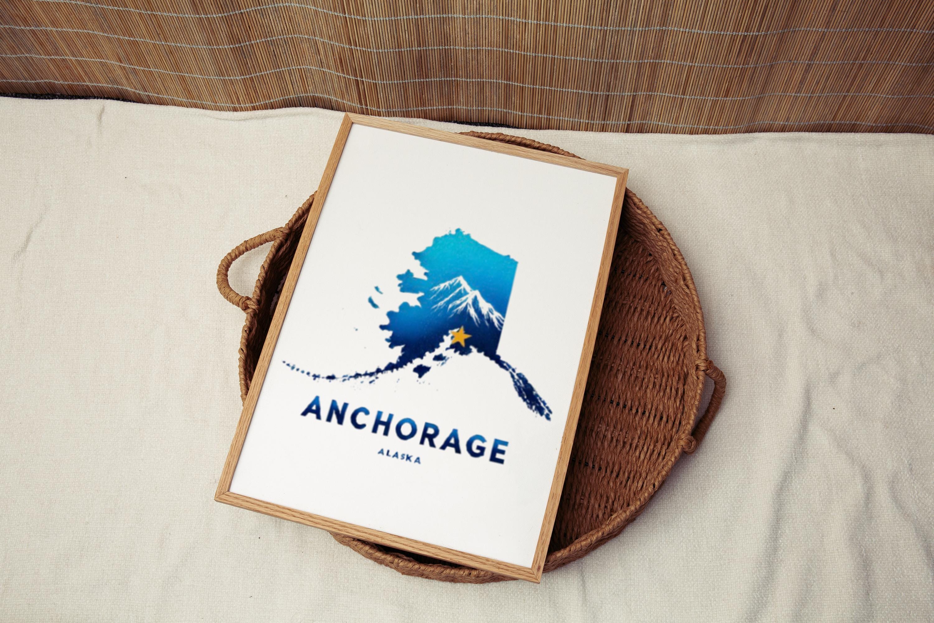 Anchorage Wall Art Print - Alaska Travel Decor, Housewarming & College Gift, Modern Home Decoration, AK State Map Artwork