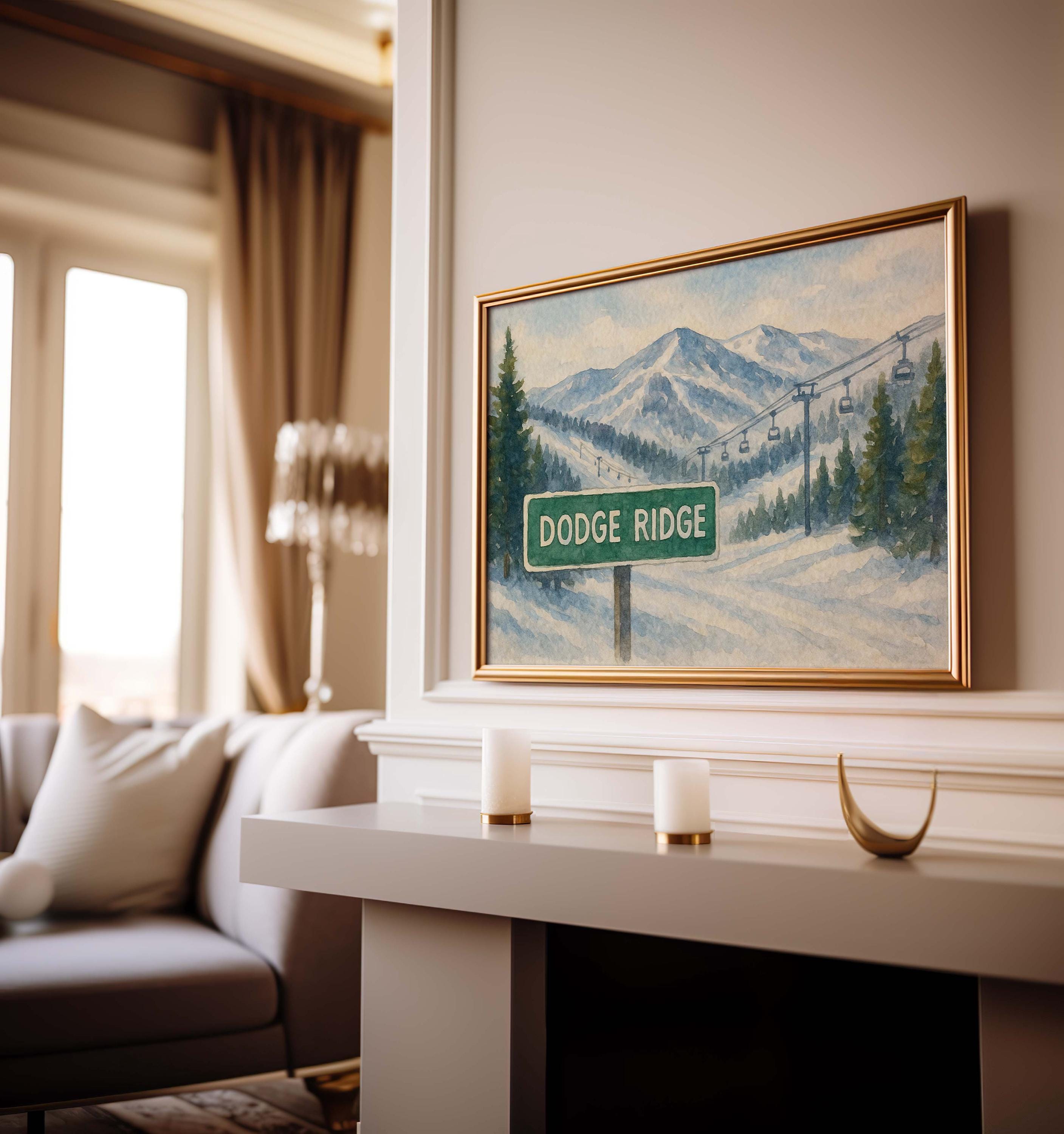 Dodge Ridge Ski Resort Print Watercolor - California, USA