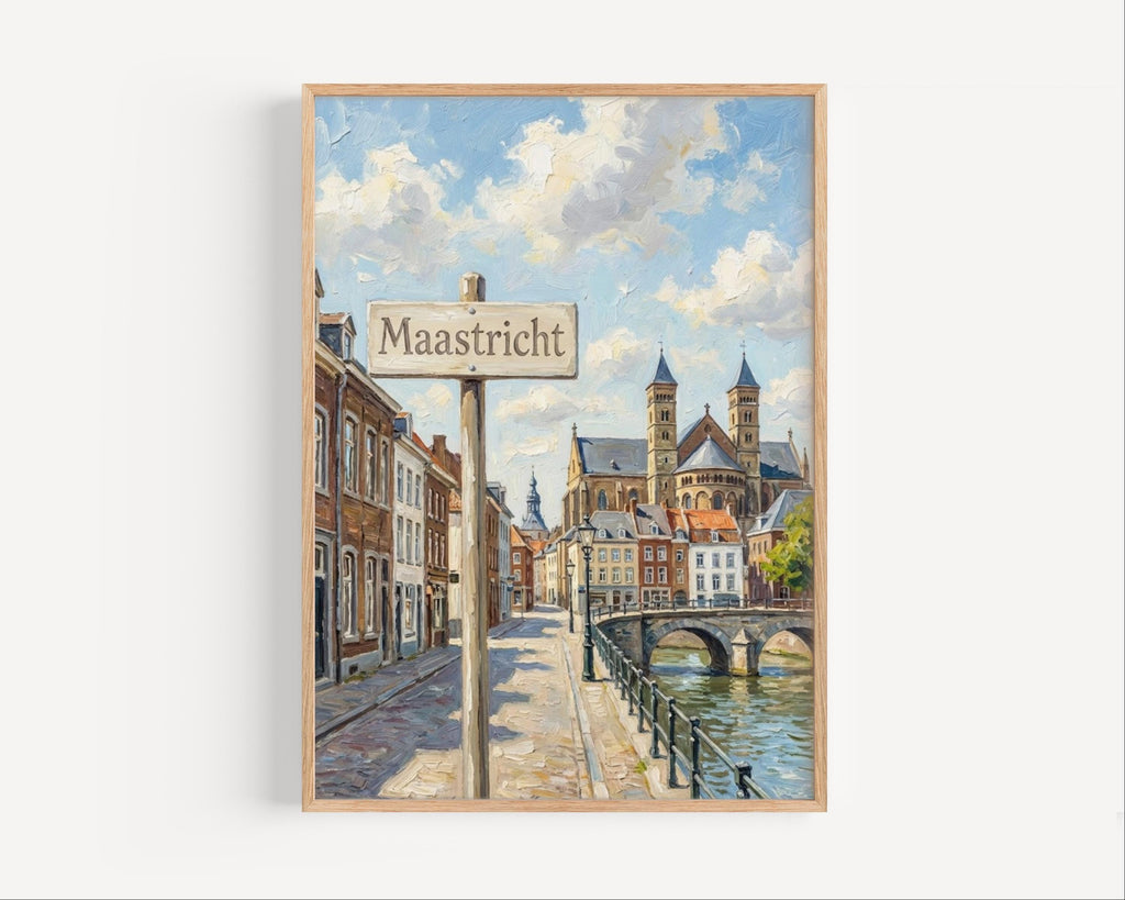 Maastricht Oil Painting Art Print: Netherlands Street Sign Travel Poster