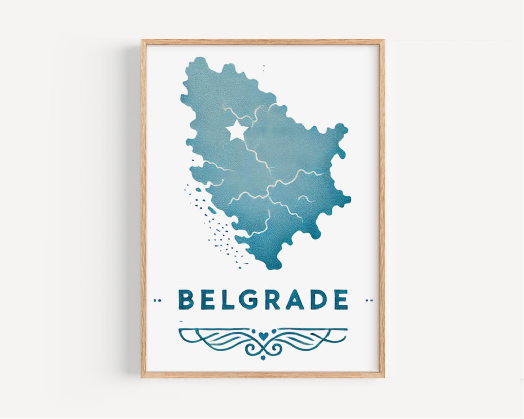 Serbia Belgrade Wall Art Print - Travel Home Decor, Serbia Gift, Housewarming Wall Artwork, Modern City Map Poster
