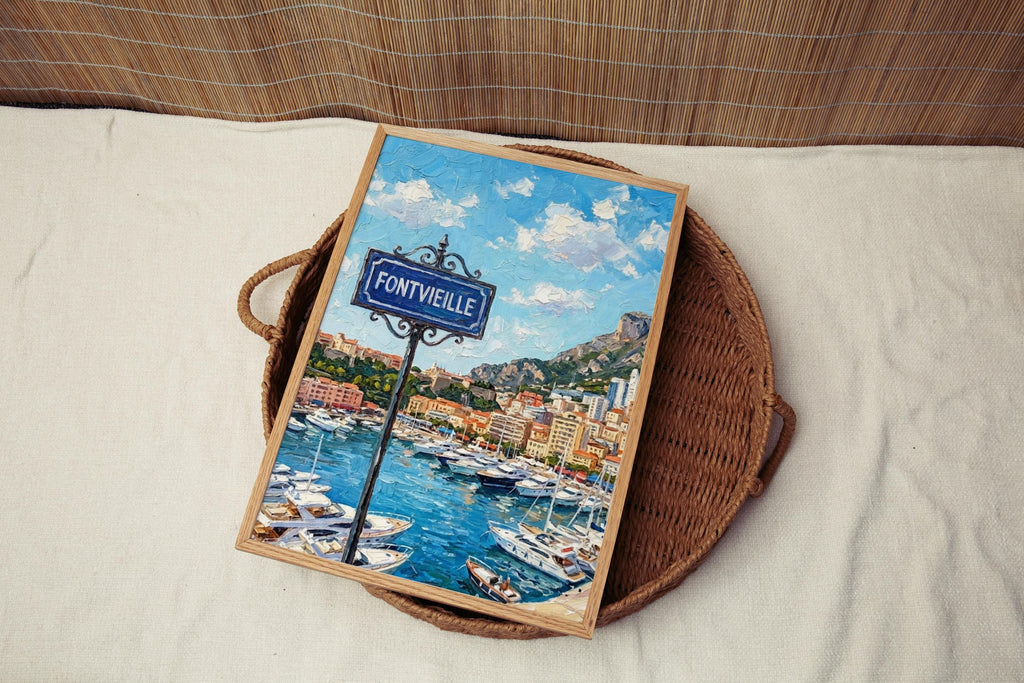 Fontvieille Monaco Wall Art Print: Modern Riviera Travel Poster