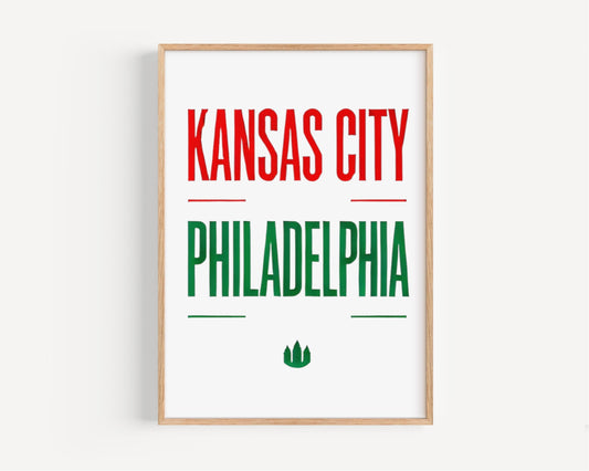 Kansas City VS Philadelphia Wall Art, Rival City College Decor Poster, Housewarming Gift, Kansas City Home Decor Print