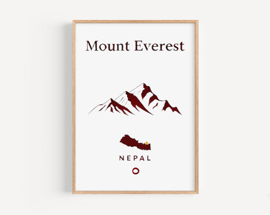 Nepal Mount Everest Wall Art Print - Travel Home Decor, Nepal Gift, College Room Artwork, Housewarming Present