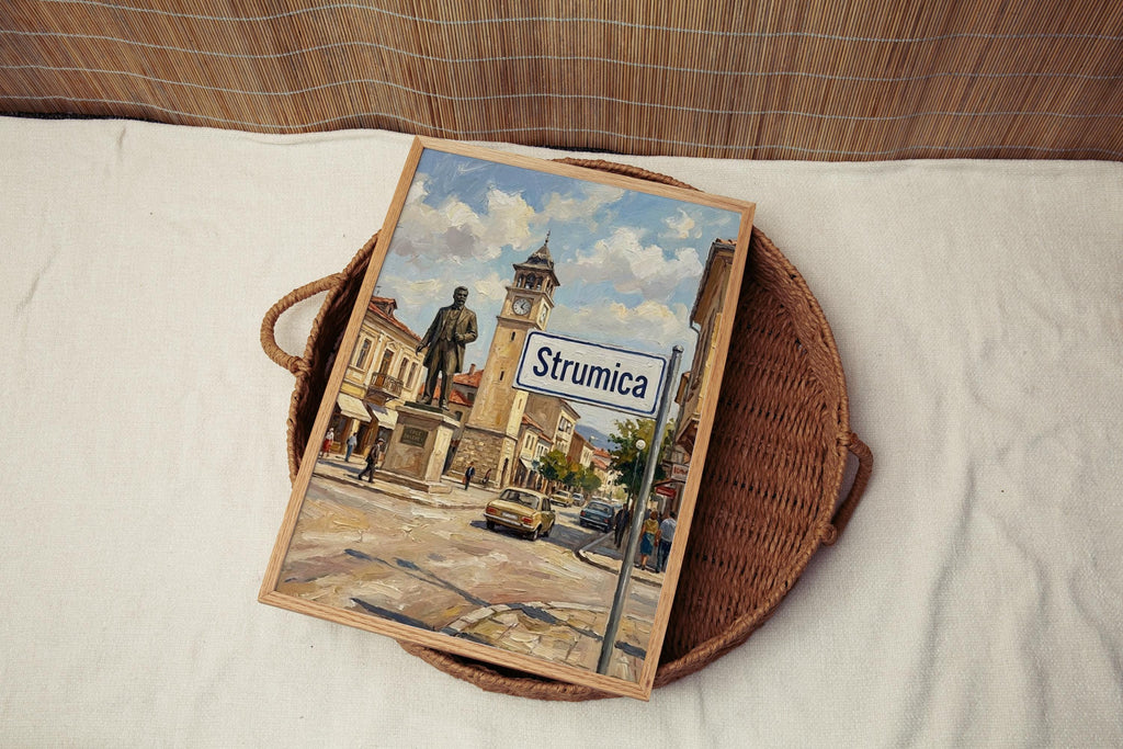 Strumica Oil Painting Art Print: North Macedonia Street Sign Travel Poster