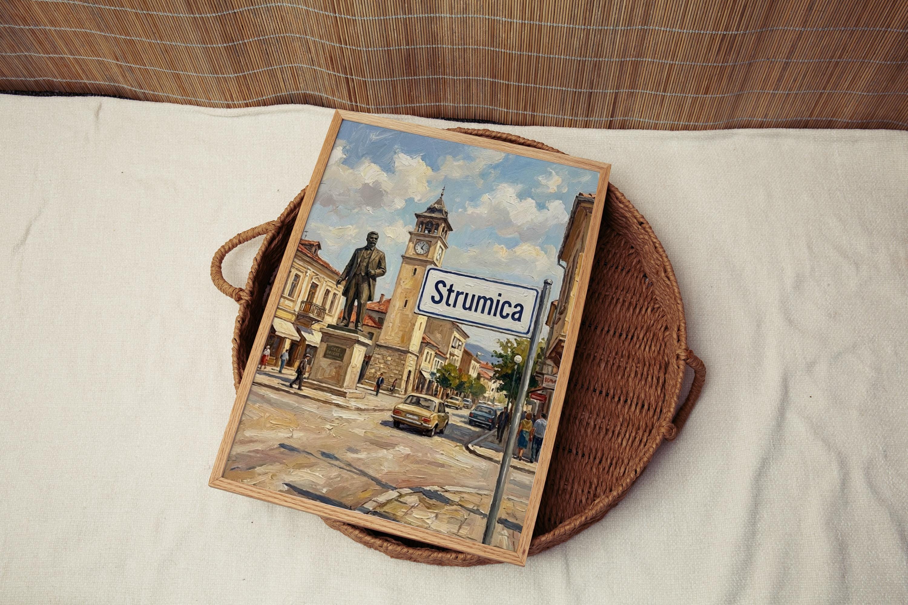 Strumica Oil Painting Art Print: North Macedonia Street Sign Travel Poster