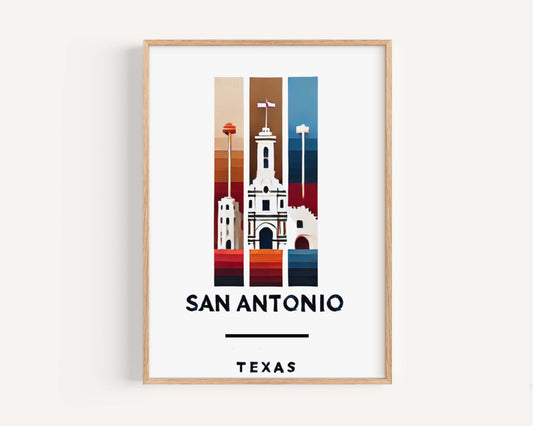 San Antonio Print - Texas Wall Art, Travel Home Decor, Housewarming & College Gift, Modern San Antonio Artwork, TX Map Poster