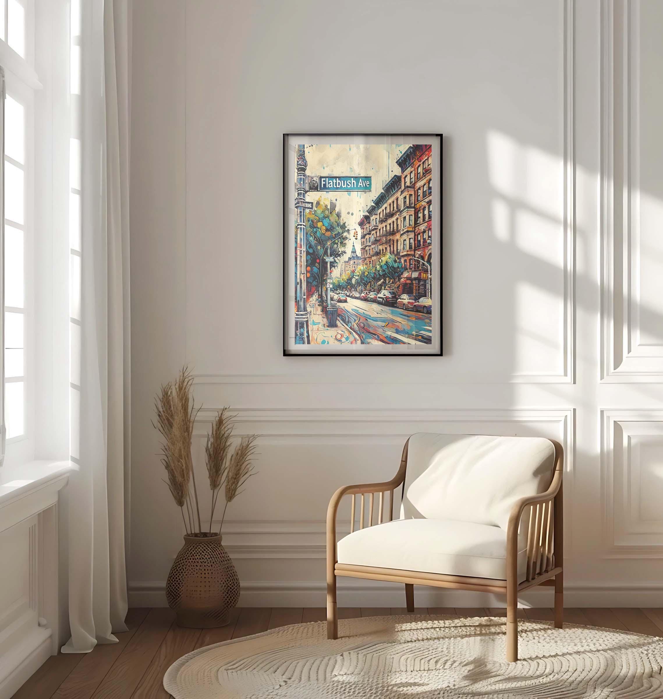 Flatbush Ave Print - Brooklyn Wall Art, NYC Travel Poster, New York Decor, Housewarming Gift, Urban Map Artwork