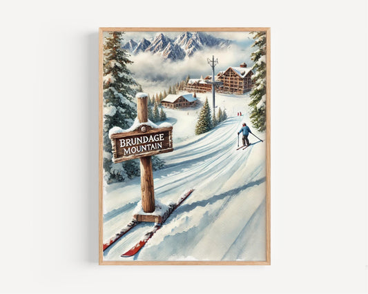 Brundage Mountain Ski Print: Idaho Winter Travel Poster