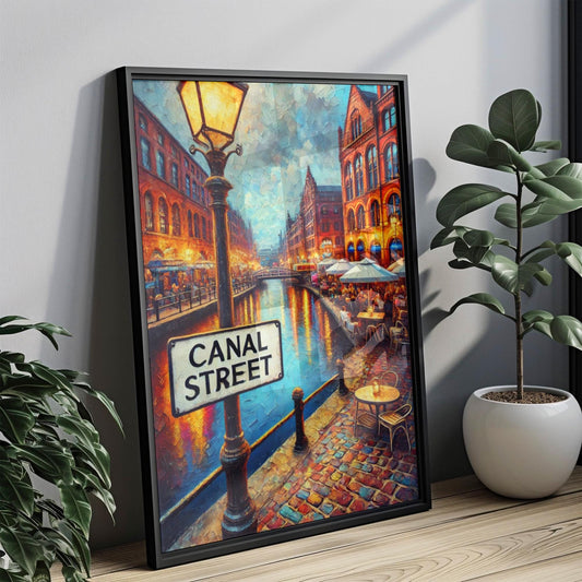 Manchester Canal St Wall Art Print - Travel Poster & England Gift, Manchester Cityscape, Housewarming Decor, UK Travel Art