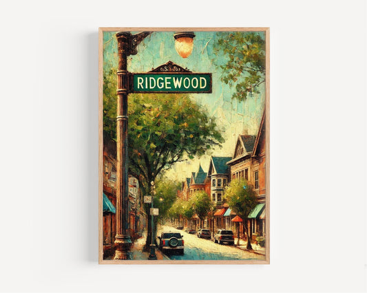 New Jersey Ridgewood Wall Art Print - Travel Poster, American Art Gift, Housewarming Decor, USA Scenic Map, New Jersey Gift Idea