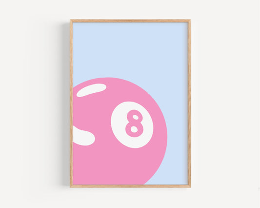 Wall Art 8 Ball Print for College Dorm, Travel & Home Decor, Unique Housewarming Gift, Retro Game Room Wall Artwork