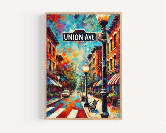 Memphis Union Ave Wall Art - Tennessee Travel Print & Poster, Housewarming Gift, Memphis Art Decor