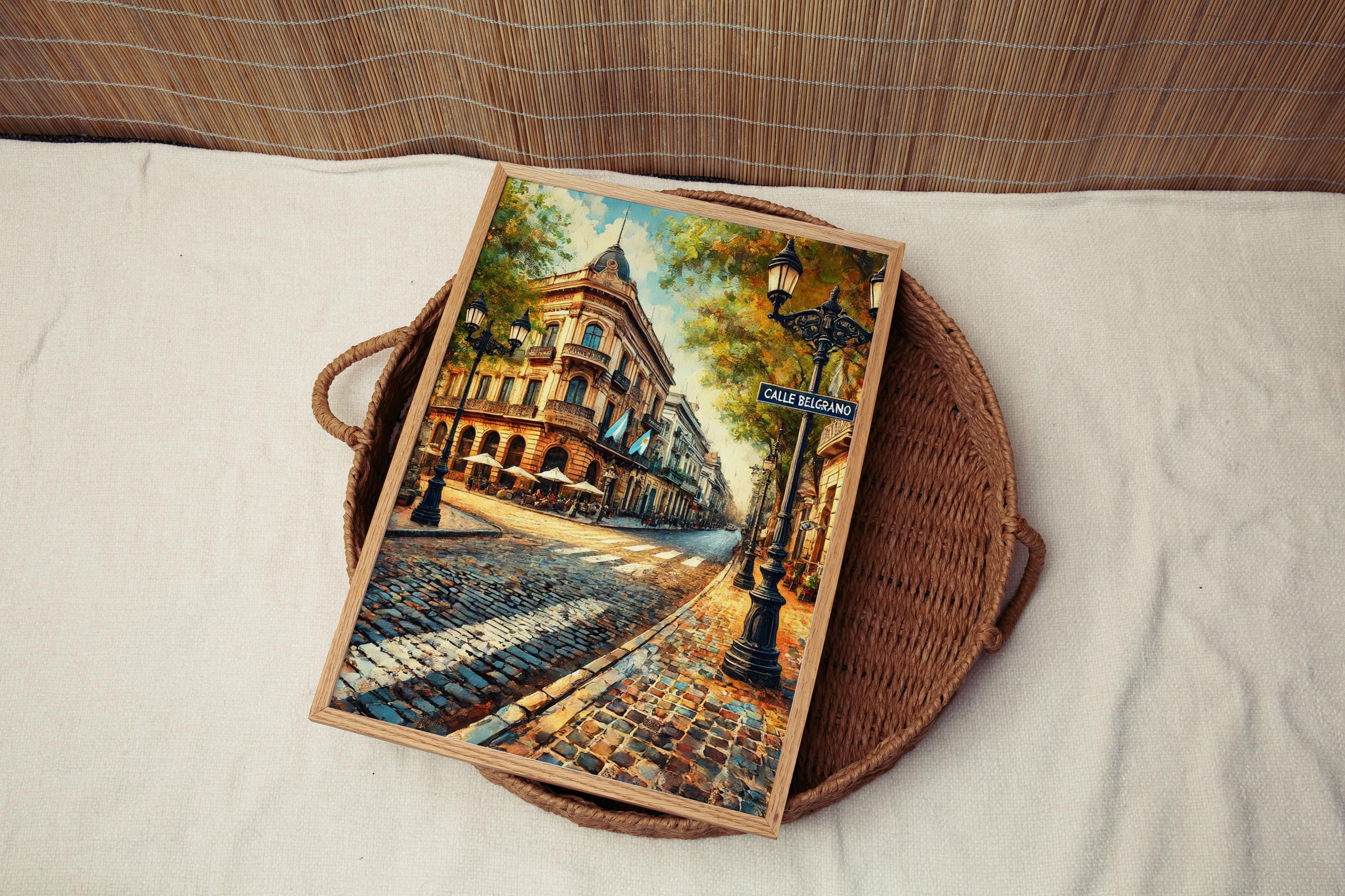 Calle Belgrano Oil Painting Art Print: Buenos Aires Historic District Travel Poster