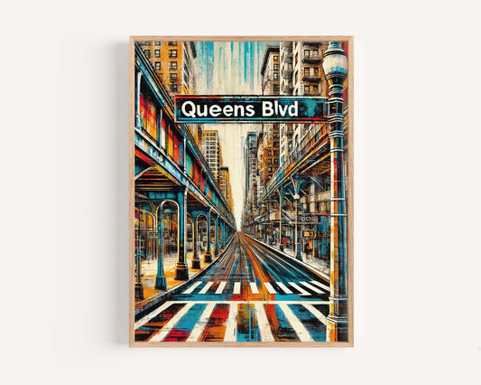 Queens Blvd Print - Queens Boulevard Wall Art, NYC Travel Poster, New York City Artwork, Housewarming Gift, Queens Gift Home Decor