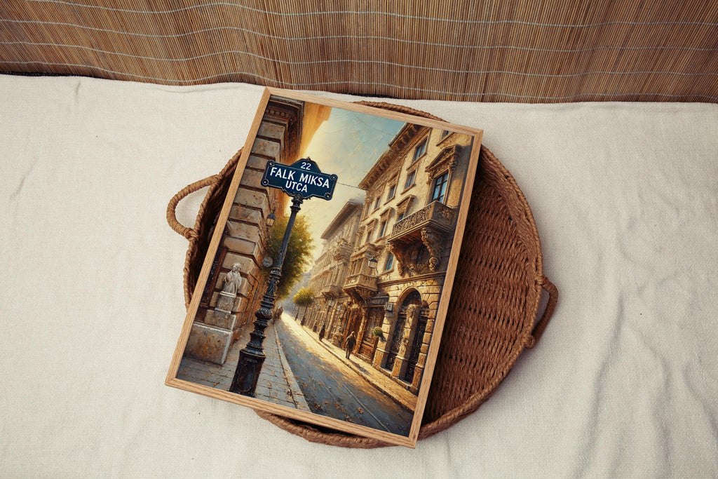 Falk Miksa Utca Oil Painting Art Print: Budapest Hungary Street Sign Travel Poster