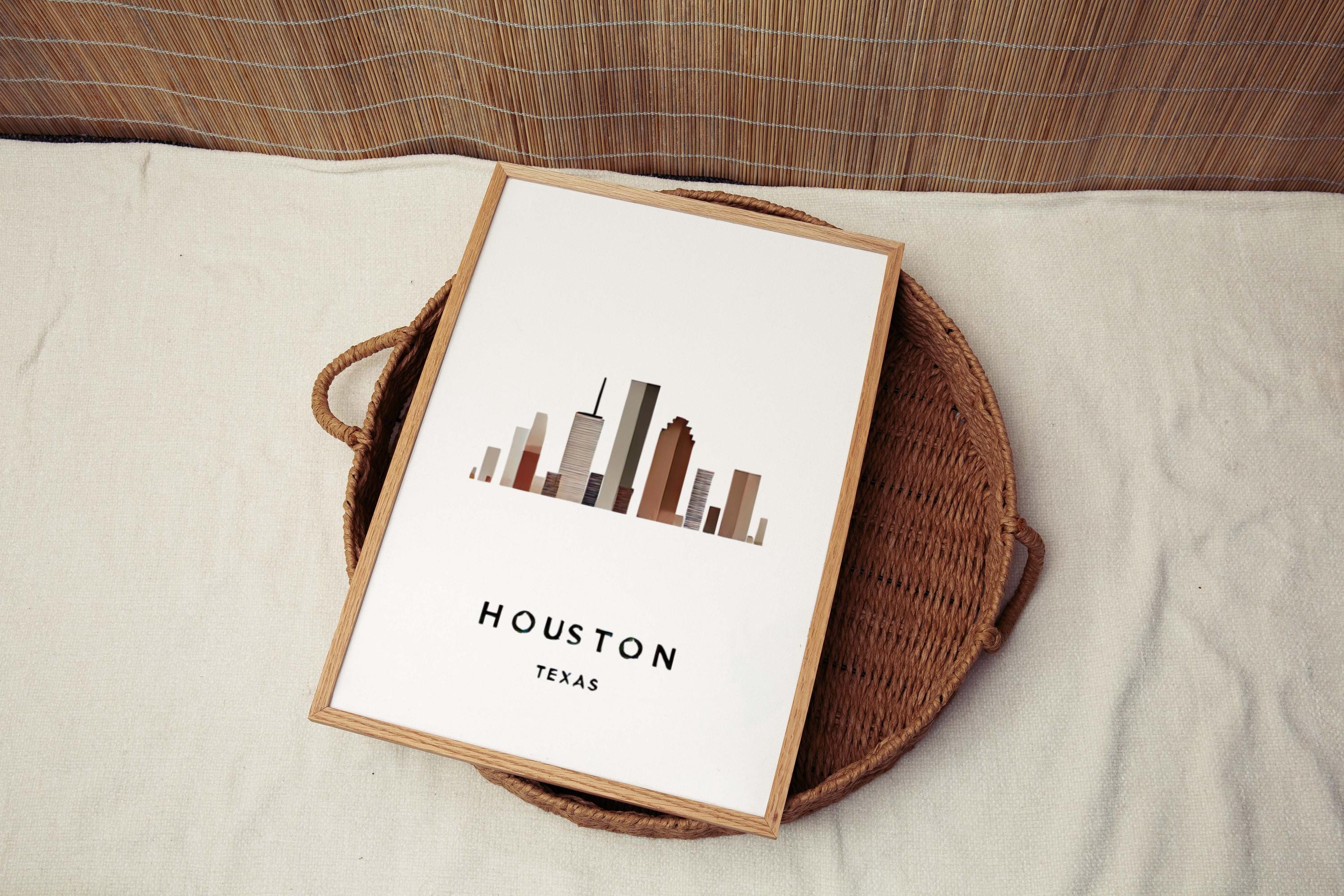 Houston Print Wall Art - Texas Decor, Travel Gift, Houston Skyline, Housewarming & College Room Artwork, TX Map Print, Home Decoration