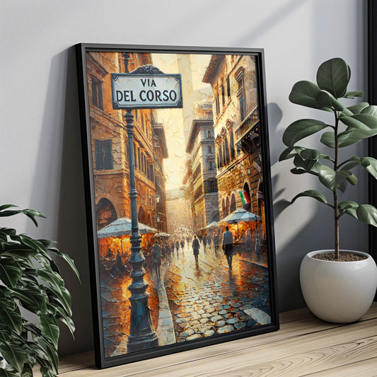 Via del Corso Wall Art, Rome Print, Italy Art, Travel Poster, Italian Cityscape, Vintage Street Scene, Home Decor, Gift for Travelers