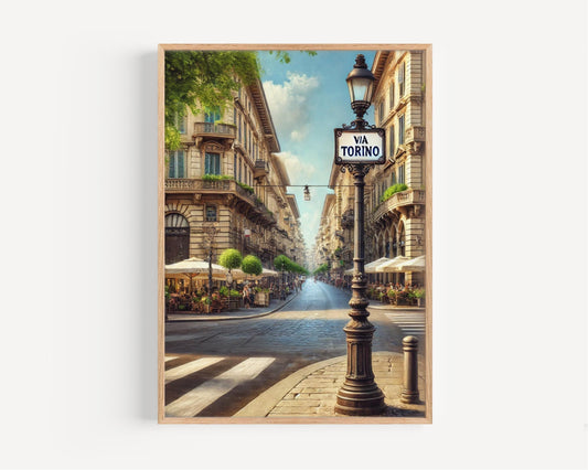 Milan Via Torino Wall Art Print – Italy Travel Poster, Milan Gift, Italian Souvenir, Housewarming Decor, Modern Cityscape Art Print