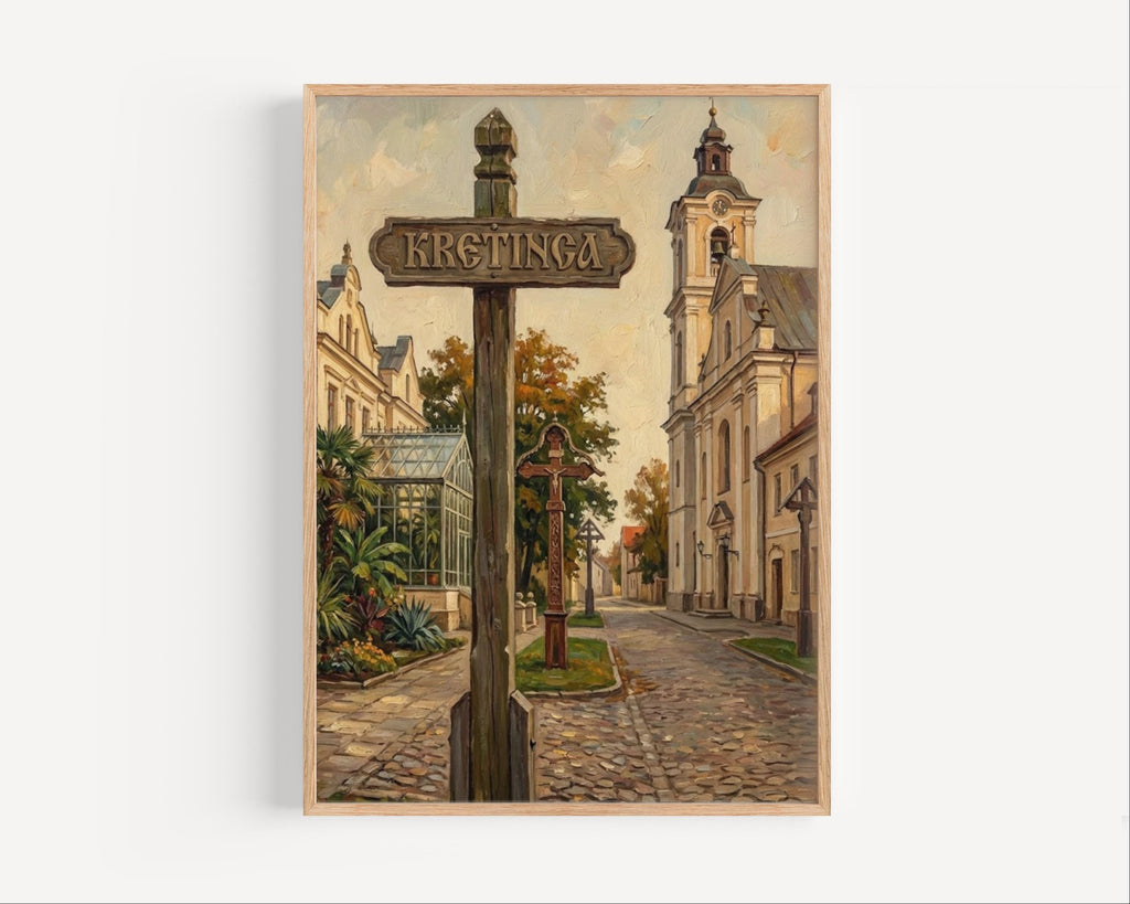 Kretinga Street Sign Art Print: Lithuania Heritage Town Travel Poster