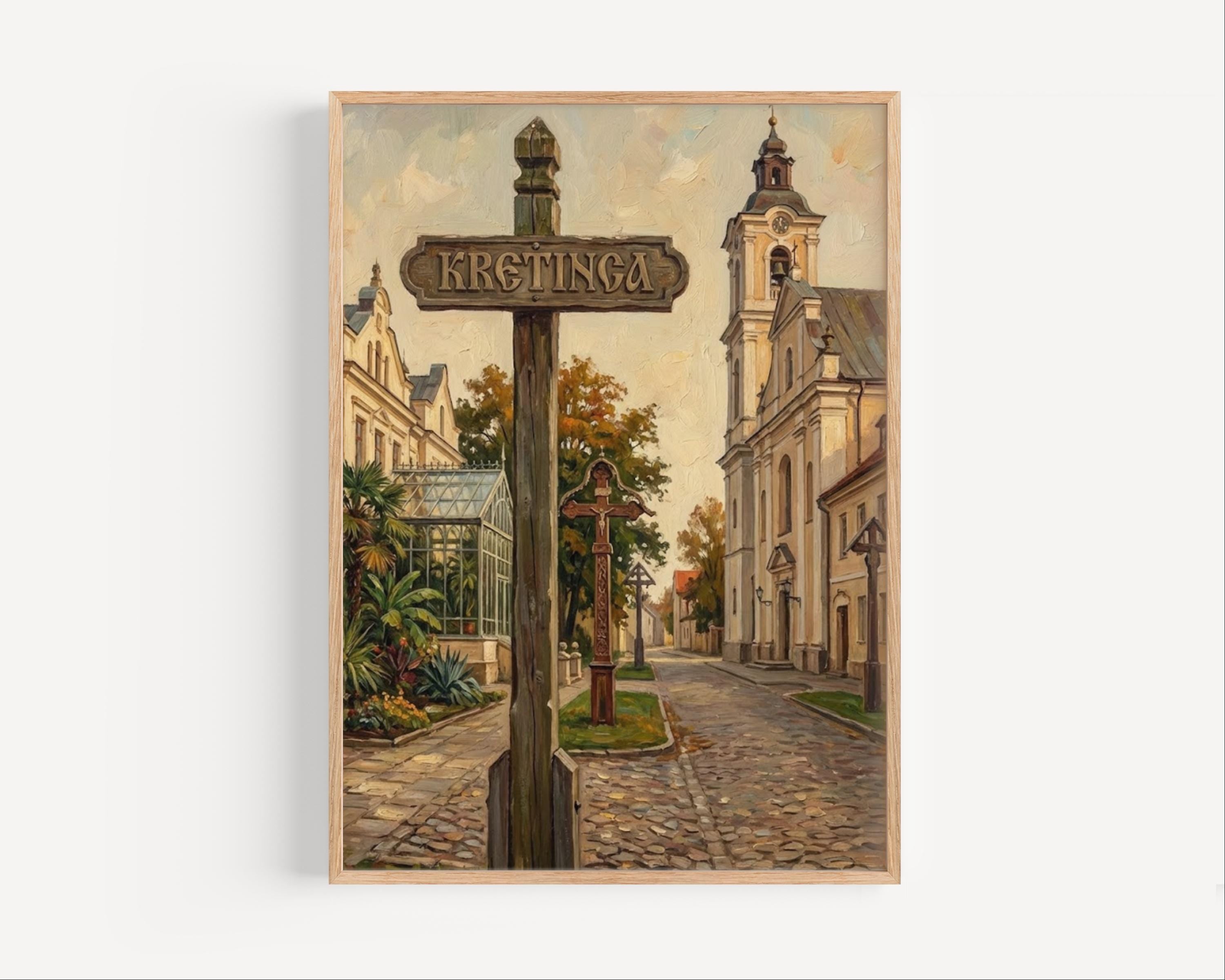 Kretinga Street Sign Art Print: Lithuania Heritage Town Travel Poster
