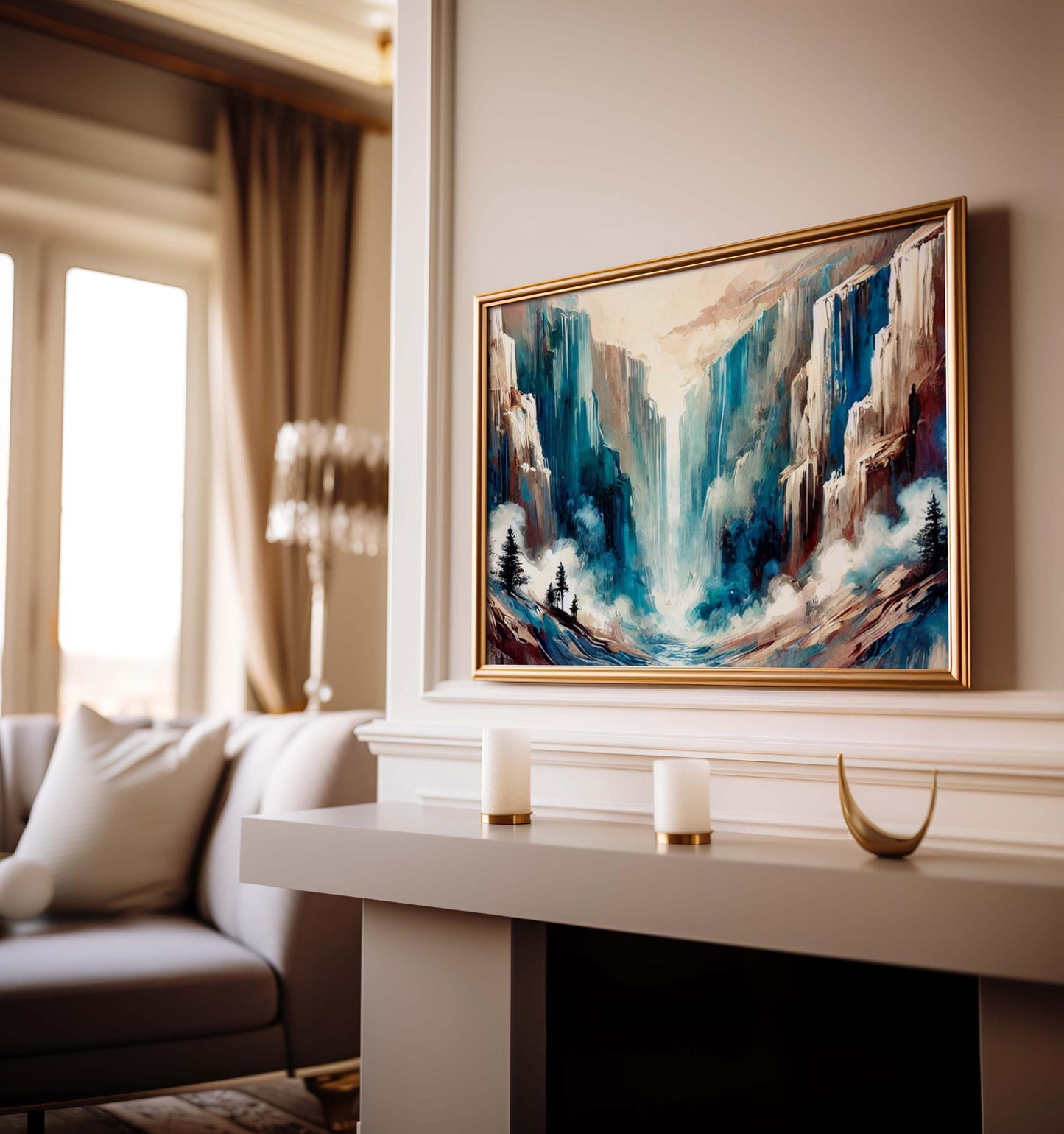 Nature Gift Waterfall Wall Art Print, Serene Stream Decor, Housewarming & New Home Family Art, Nature