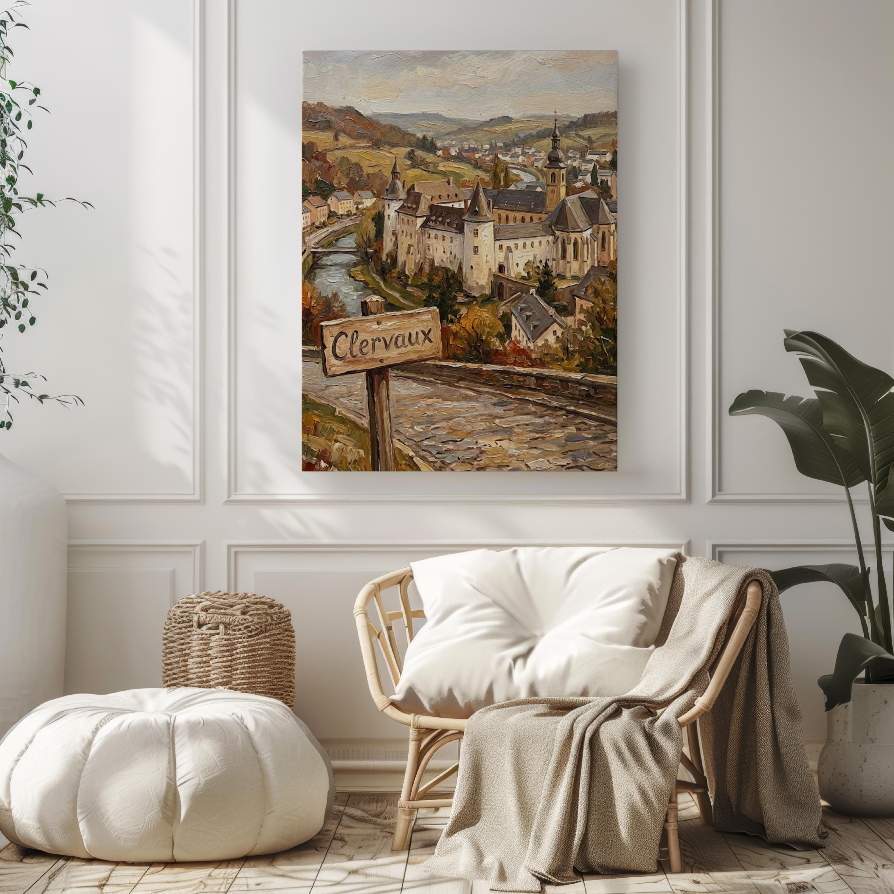 Clervaux Street Sign Art Print: Luxembourg Castle Town Travel Poster