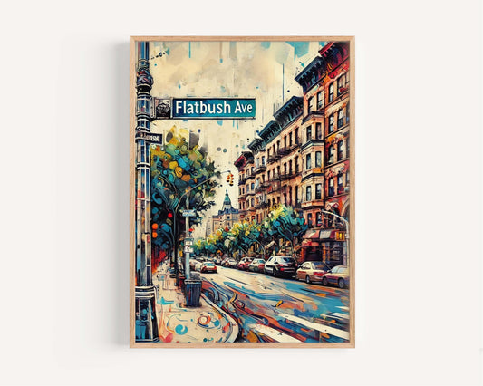Flatbush Ave Print - Brooklyn Wall Art, NYC Travel Poster, New York Decor, Housewarming Gift, Urban Map Artwork