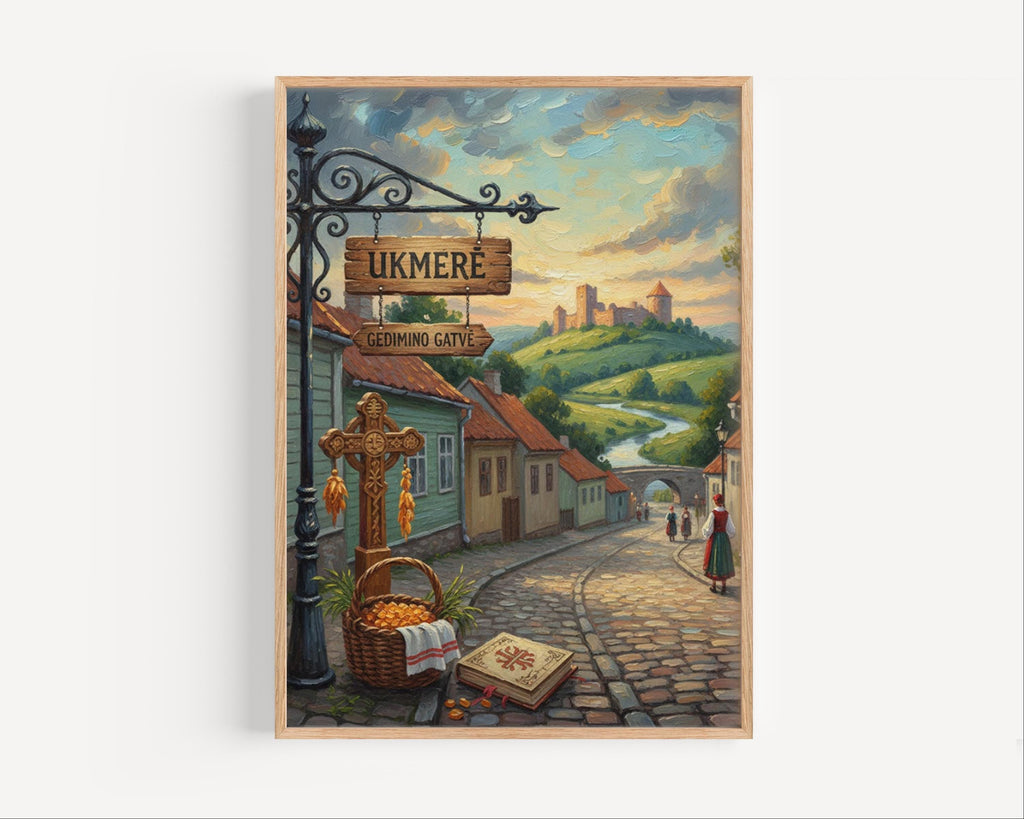 Ukmergė Street Sign Art Print: Lithuania Historic Town Travel Poster
