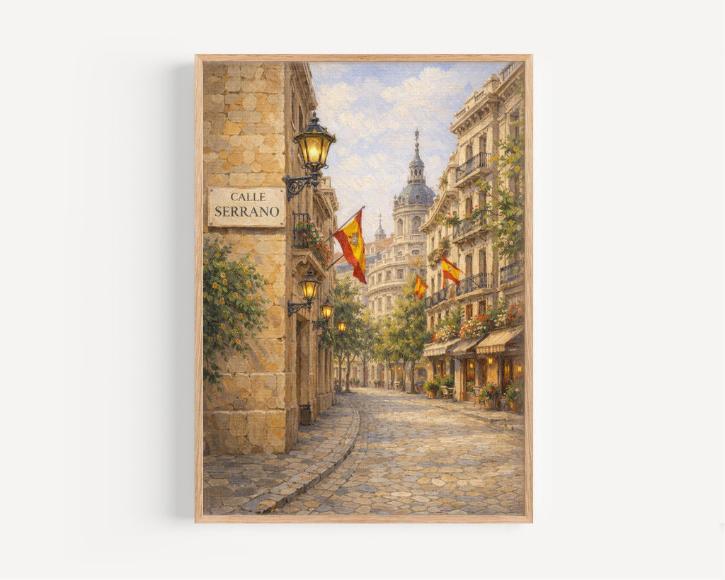 Calle Serrano Street Sign Print: Madrid Salamanca District Travel Poster