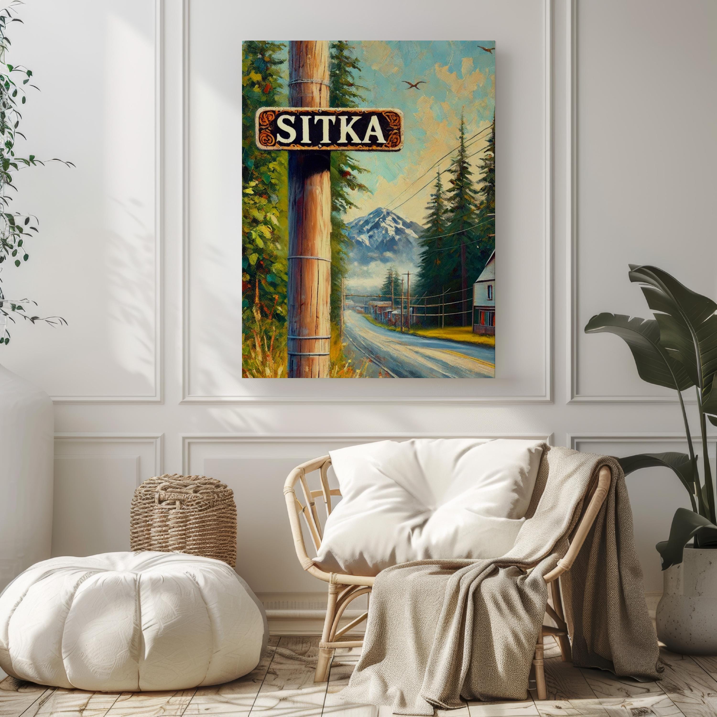 Alaska Sitka Wall Art Print - Travel Poster, Alaska Gift, USA Souvenir, Housewarming Decor, American Art, Nature Landscape Illustration
